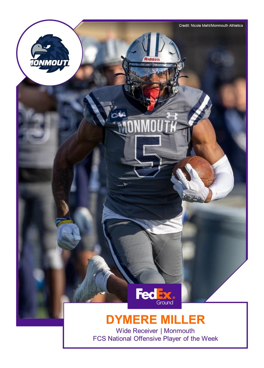 FedEx Ground FCS National Offensive Player of the Week                 

Congratulations to Monmouth WR Dymere Miller.

Story: tinyurl.com/ejf685ht

#TeamFedEx #FedEx