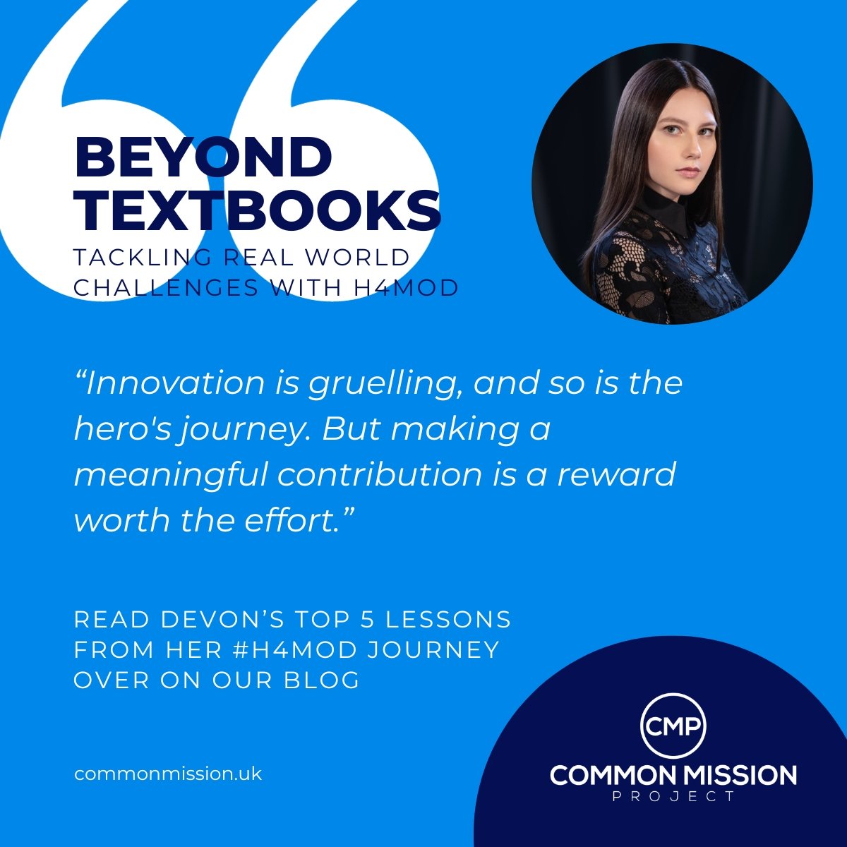 Beyond textbooks and into innovation! 🚀 Dive into Devon's #H4MoD journey with CMP. 

commonmission.uk/blog/beyond-te… 

#HigherEducation #MissionDriven #Innovation #studenttalent