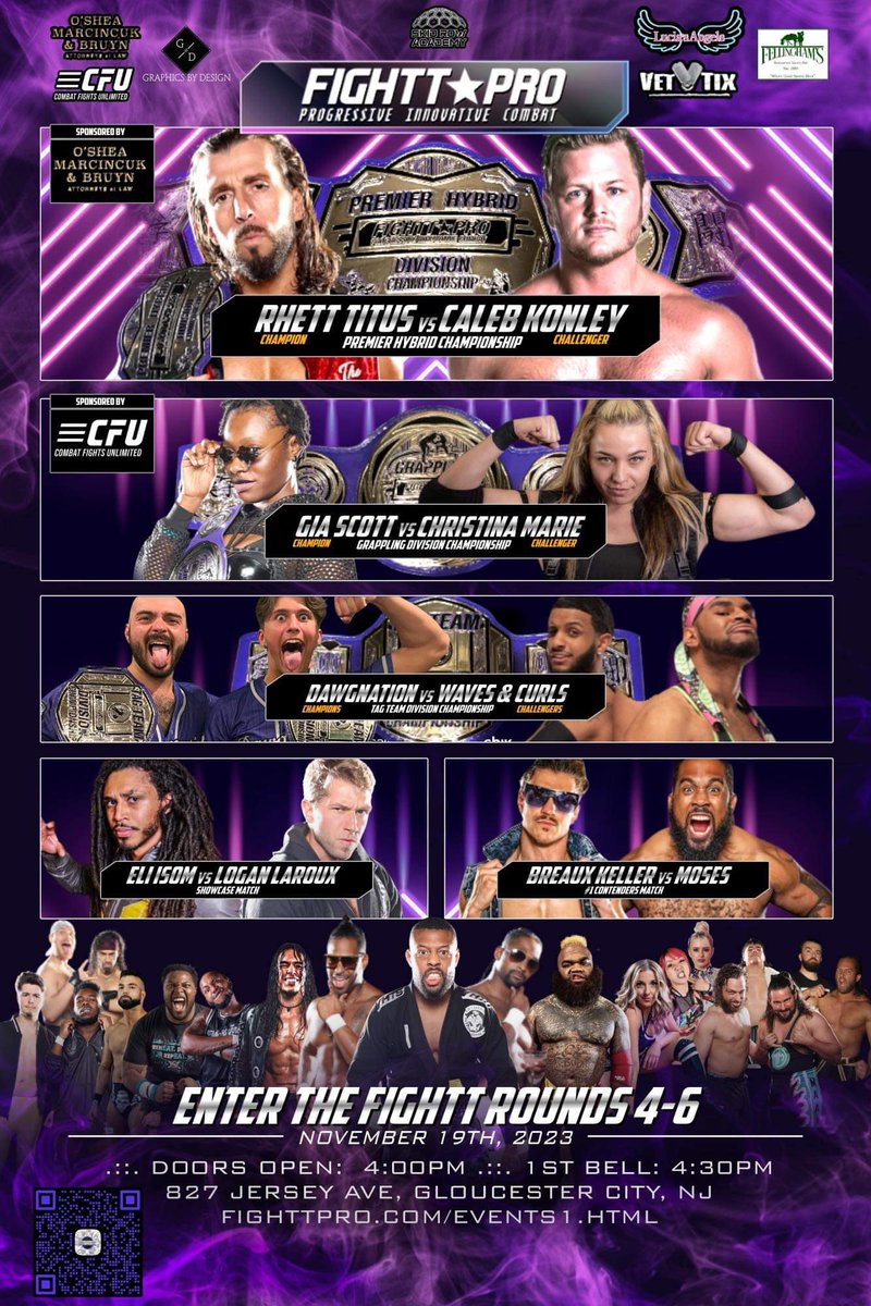 Enter The FIGHTT
This Sunday 11/19 in Gloucester City, NJ

🎟️’s still available for our 2nd set of tapings this season

Go to 👉fighttpro.com/fighttrnd46.ht…

Veterans &amp; 1st Responders receive FREE 🎟️’s when they go to 👉vettix.org
(Limited 🎟️’s Available)

#JoinTheFightt