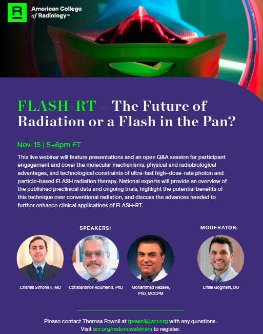 Is FLASH-RT going to change the field of radiation oncology or is it just a flash in the pan? Tune in Wednesday for @RadiologyACR Webinar to find out!