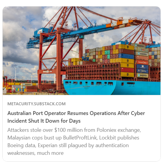 Metacurity https://metacurity.com. (@metacurity) on Twitter photo Check out today's Metacurity for the top infosec developments you might have missed over the weekend.
Lead items via @pearsick@infosec.exchange @briankrebs@infosec.exchange @josephcox@infosec.exchange @dell@journa.host, others
metacurity.substack.com/p/australian-p… Check out today's Metacurity for the top infosec developments you might have missed over the weekend.
Lead items via @pearsick@infosec.exchange @briankrebs@infosec.exchange @josephcox@infosec.exchange @dell@journa.host, others
metacurity.substack.com/p/australian-p…