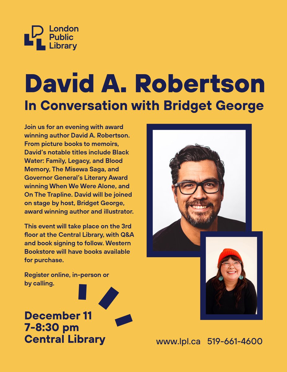 Just announced! Don't miss author <a href="/DaveAlexRoberts/">David A. Robertson</a> in conversation with author &amp; illustrator <a href="/BridgetSIOLN/">Bridget George</a> on December 11! ➡️Register now to reserve your seat for this very special event: eventbrite.ca/e/david-a-robe…