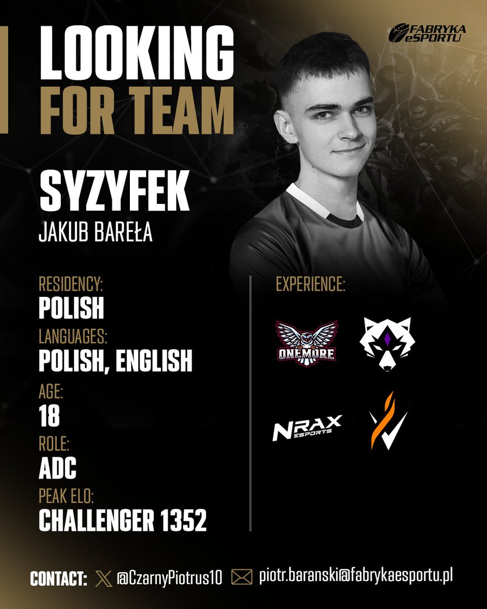 #LFT #ADC Hello, while still climbing higher on SoloQ ladder, I'm looking for a team to represent in SPRING SPLIT 2024. - Open for all offers & tryouts. - VODs/POVs upon request. - Refferences: @nahovskylol , @Coach_Stasko , @sychoflash - Contact via DM or @stan_stoklosa…