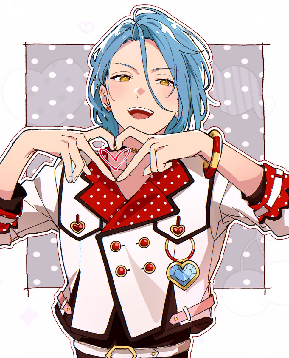 heart hands male focus 1boy blue hair heart solo yellow eyes  illustration images