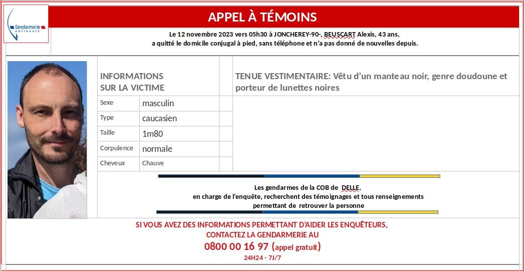 Gendarmerie_90's tweet image. ⚠️APPEL À TÉMOINS - DISPARITION INQUIÉTANTE ⚠️
Si vous avez des informations, contactez le ☎️ 0800 00 16 97 (appel gratuit)