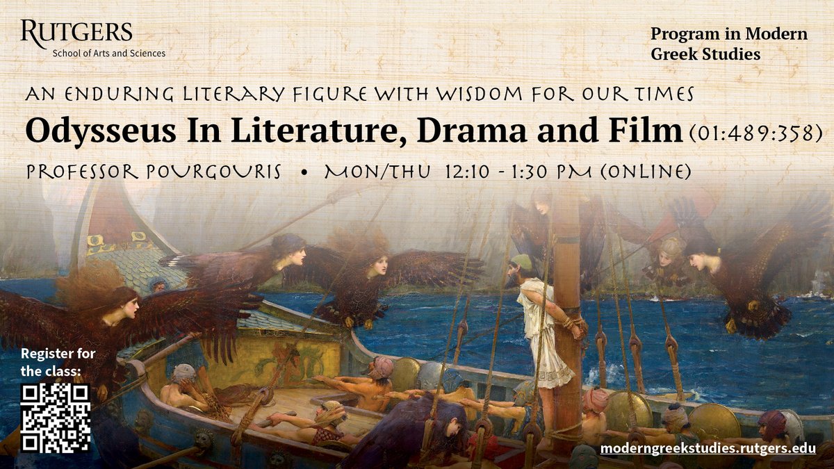 A @RutgersU course with wisdom for our times. The legendary Odysseus as seen from classic texts thru modern novels and films, from Homer through Kazantzakis, Primo Levi, James Joyce and Margaret Atwood. Enroll today! @RutgersSASHUM @RutgersNB