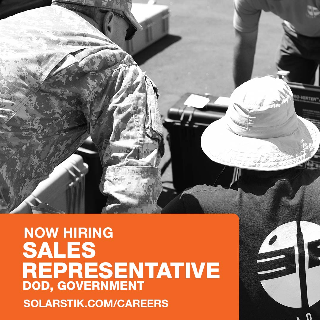 SolarStik's tweet image. Are you a skilled communicator with a strong drive for sales in the government and Department of Defense sectors? We're on the hunt for sales wizards who have the power to close deals, while charging customer relationships! Apply today at solarstik.com/careers