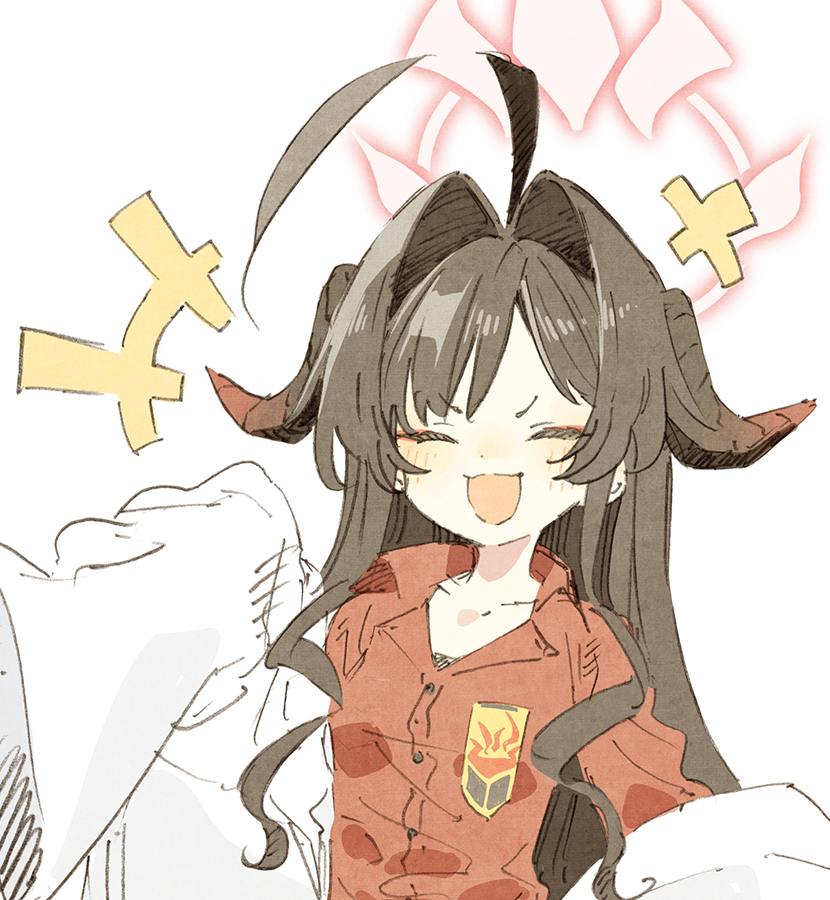 1girl horns ahoge long hair halo closed eyes solo  illustration images