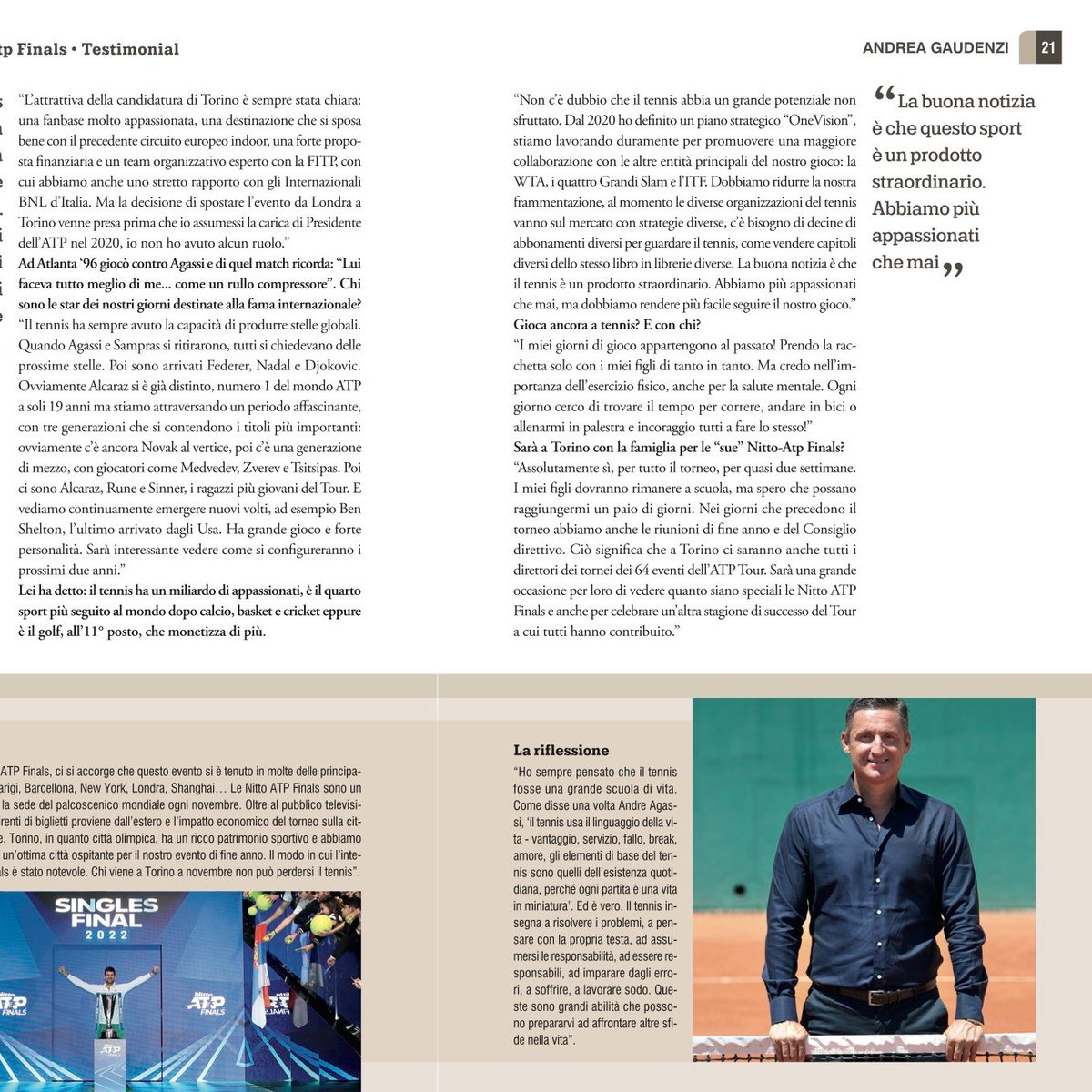 In edicola la Guida “Piemonte, i tesori Unesco” in partnership con
<a href="/intesasanpaolo/">Intesa Sanpaolo</a>
. In occasione delle #NittoAtpFinals2023 ospitate a #Torino la guida dedica un’ampia sezione al grande evento con interviste al presidente #Gaudenzi e ai campioni #Sinner e #Sonego.