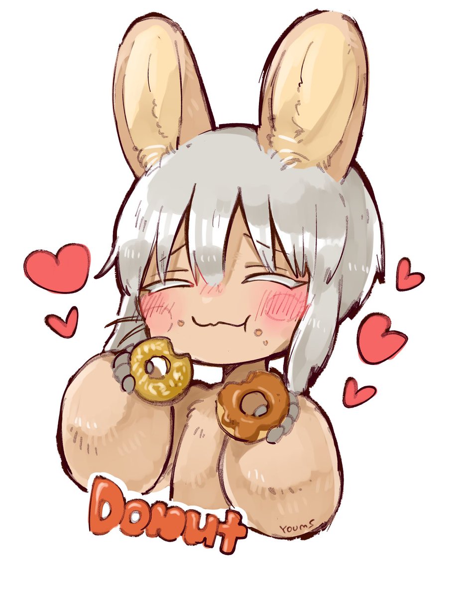 nanachi (made in abyss) food doughnut heart animal ears 1other solo eating  illustration images