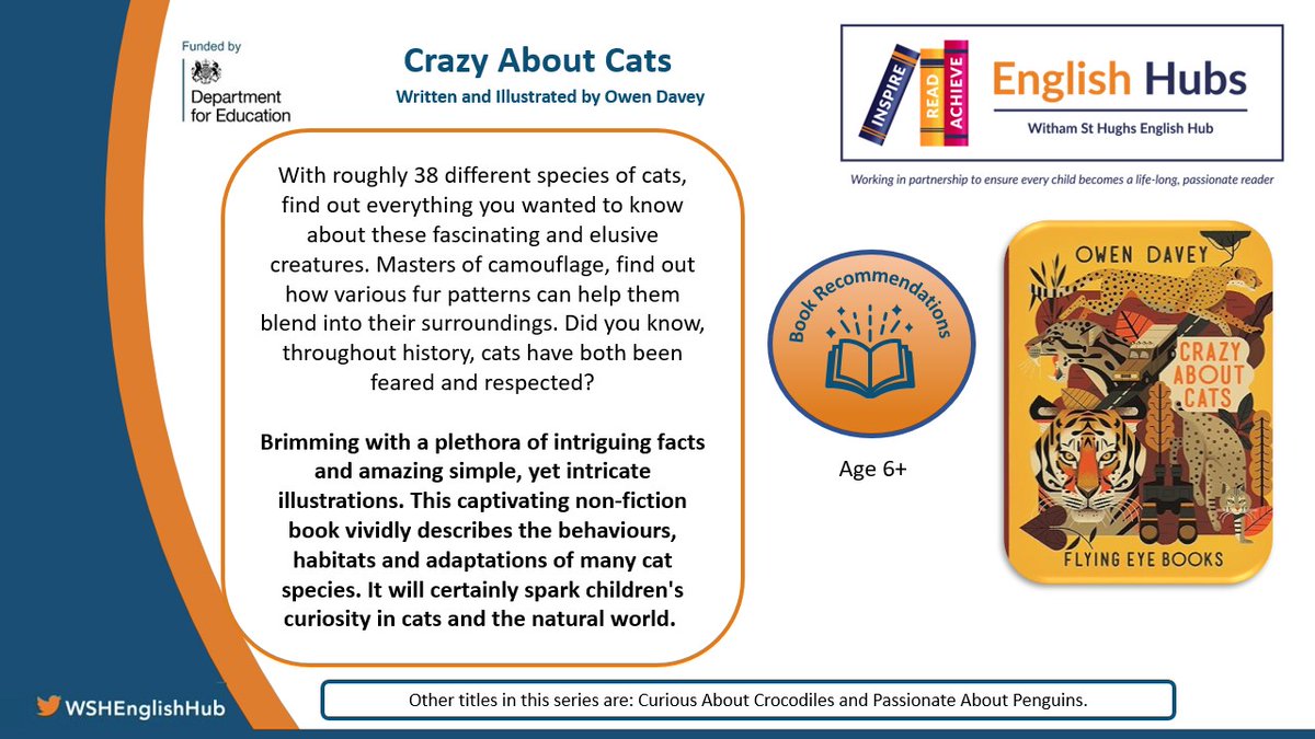 Each Wednesday, Witham St Hughs English Hub will be sharing a book recommendation. This week we are recommending Crazy About Cats, written and illustrated by @owendaveydraws. #LincolnshireReadingPledge