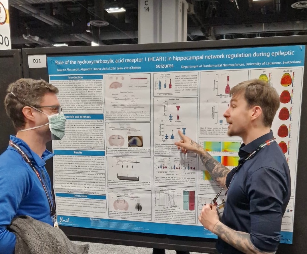 ChattonLab's tweet image. Good morning #SfN2023!🌞 Make your way to D11 before noon today and catch the insightful poster presentation by Maxime Alessandri from Chatton Lab. 🧠🔬 #ChattonLab #Neuroscience #Epilepsy #PhD