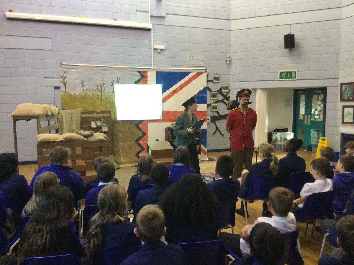 Year 6 are enjoying a visit from <a href="/hobgoblintc_/">Hobgoblin Theatre Co</a> this afternoon! ‘The Last Post’ is a brilliant and thoughtful play that really brings the book that we’ve been studying to life. It has also brought meaning to Remembrance and our work on WW1 in History.