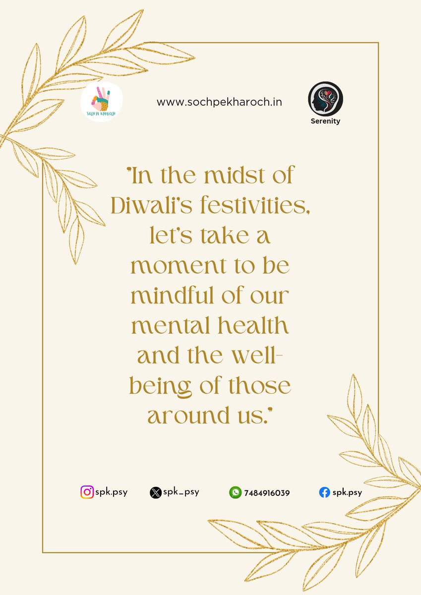 'Shining a light on mental well-being this Diwali 🌟✨ In the glow of festivities, let's remember to prioritize our mental health and support those around us. #DiwaliMinds #MindfulCelebration #LightWithin #WellbeingWishes #MentalHealthMatters #FestivalOfPositivity