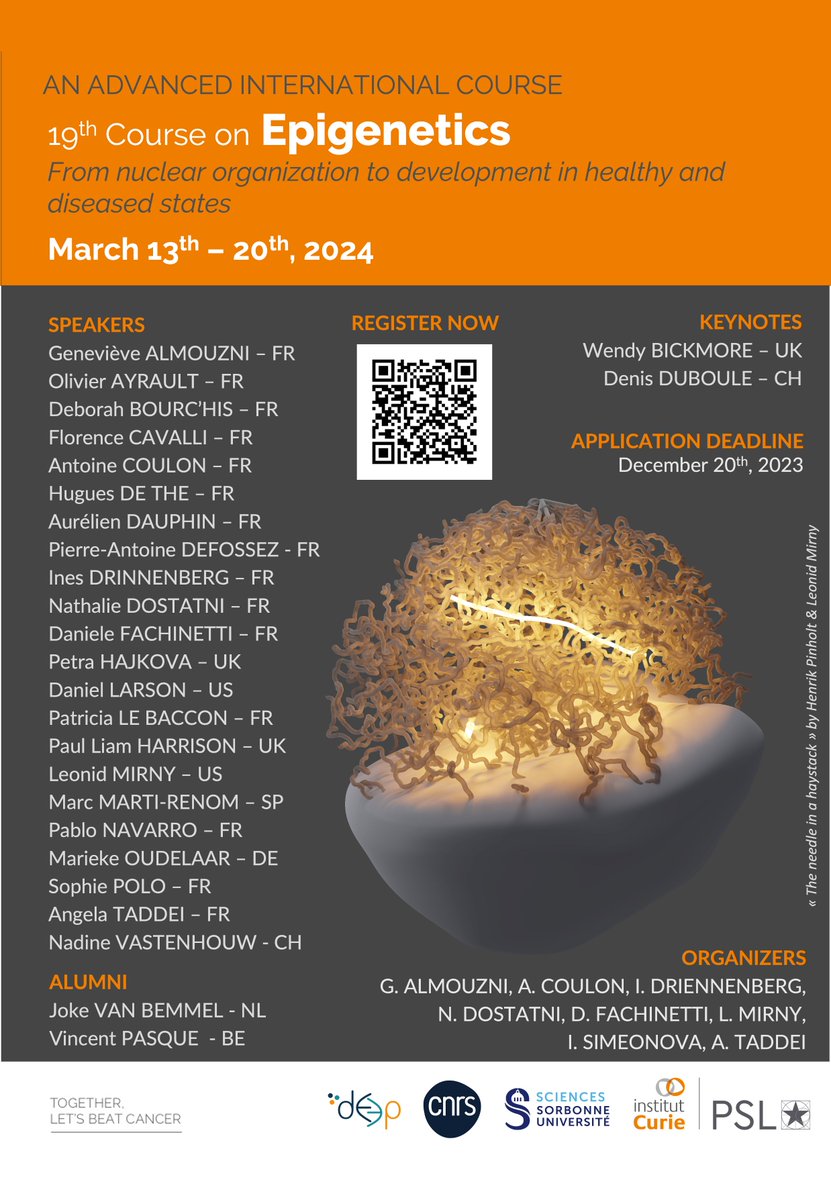 Institut Curie (@institut_curie) on Twitter photo Registration is now open for the Epigenetics course at <a href="/institut_curie/">Institut Curie</a> with a focus this year on reprogramming aspects during development and in disease, with a special emphasis on cancer.
✍️ Register now on: training.institut-curie.org/courses/epigen…
⏳Until december 20th Registration is now open for the Epigenetics course at <a href="/institut_curie/">Institut Curie</a> with a focus this year on reprogramming aspects during development and in disease, with a special emphasis on cancer.
✍️ Register now on: training.institut-curie.org/courses/epigen…
⏳Until december 20th