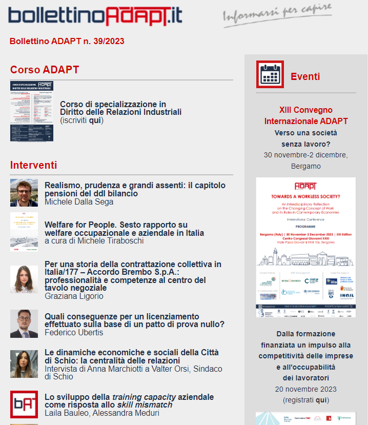 bollettinoADAPT's tweet photo. 🔴🆕#BollettinoADAPT n. 39/2023

#welfare #pensioni #leggedibilancio #rappresentanza #apprendistato #produttività #contrattazionecollettiva #sicurezzasullavoro #retribuzione

▶️Leggi qui: https://t.co/6uBhUPQGPv

✍️Iscriviti alla newsletter: https://t.co/I42yVEPw6X https://t.co/zjGpXk8cvV