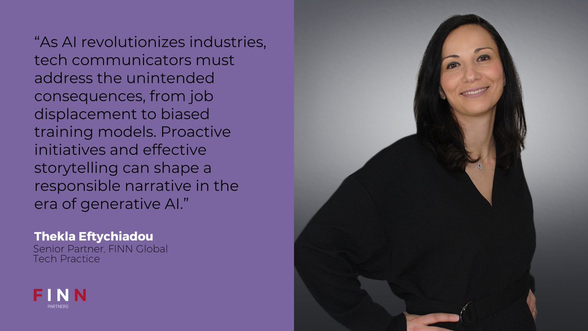 FINNPartners's tweet image. Thekla Eftychiadou, Senior Partner, FINN Global Tech Practice, contemplates the implications of #AI in #TechCommunications in a recent article for O'Dwyer's, sharing key principles to navigate this revolution. 

Read More: odwyerpr.com/story/public/2…
 
 #TechTrends #FutureOfPR