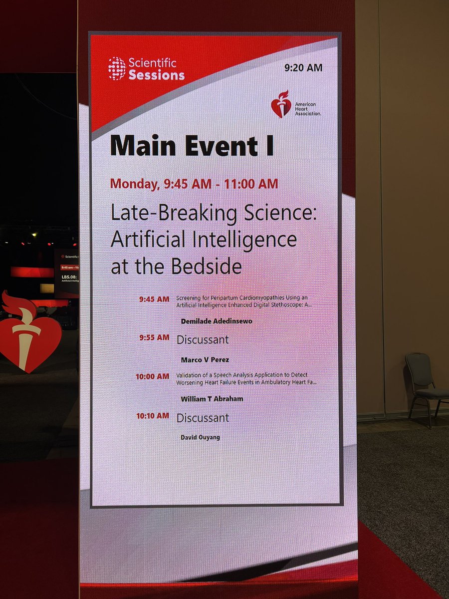 Check out Late Breaking Science 8 at #AHA2023 

AI at the bedside

@AHAScience @HeartBobH @leftbundle @rohan_khera @VTaqMD @mvperez92