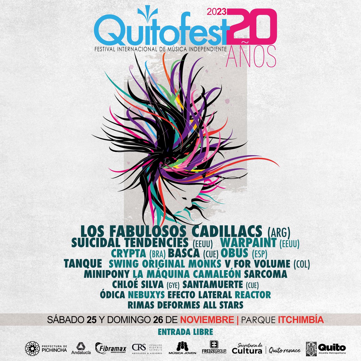 El Quitofest 2023 celebra sus 20 años de vigencia; siendo uno de los festivales musicales más importantes a nivel nacional y con importante presencia regional. 

Con el patrocinio de <a href="/culturaquito/">Secretaría de Cultura Quito</a> del <a href="/MunicipioQuito/">Municipio de Quito</a> y el apoyo de <a href="/PichinchaGob/">Prefectura de Pichincha</a>