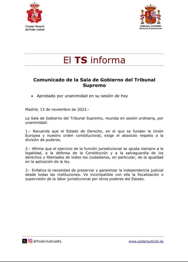 jucilnacional's tweet photo. El Tribunal Supremo se pronuncia, por unanimidad. @guardiacivil
#SomosLoQueDefendemos 
#EstadoDeDerecho 
#SeparacionDePoderes 
#ConstitucionEspañola https://t.co/I46ts0SUX4
