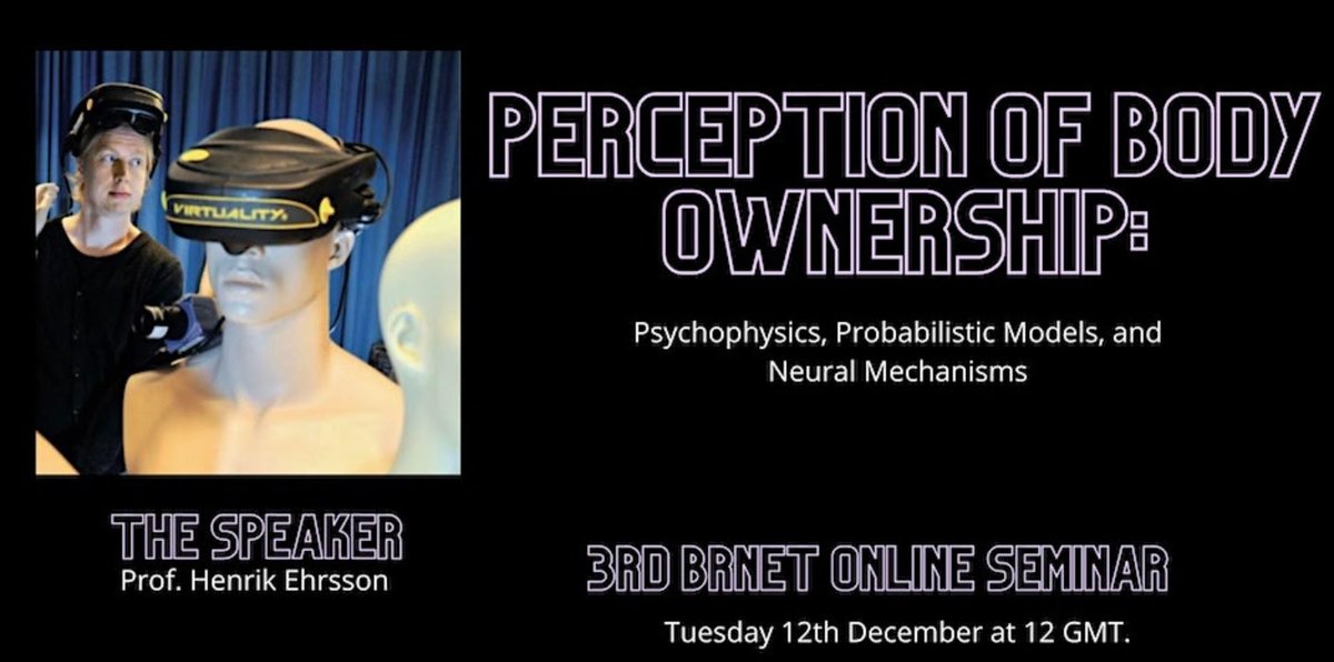 Our next e-Seminar "Perception of Body Ownership: Psychophysics, Probabilistic Models, and Neural Mechanisms" by Prof. Henrik Ehrsson <a href="/BrainSelf/">Brain, Body, and Self Lab</a> will take place on Tuesday 12th December 2023 at 12.00 GMT. Everyone is welcome! Please register here: wixsite.us9.list-manage.com/track/click?u=…