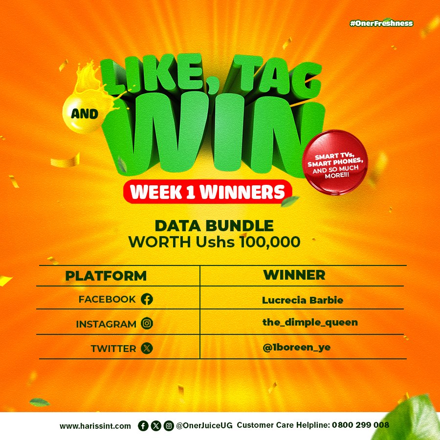 OnerJuiceUg's tweet image. Big congrats! 🎉🎊Here's our week one winners. Thank y'all for being a part of the Oner online community. #OnerFreshness