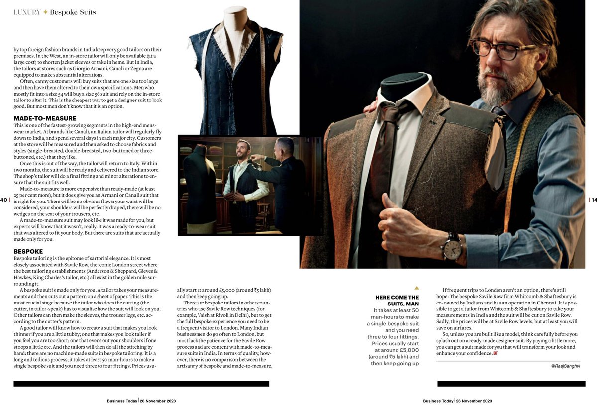 My article on the world of bespoke suits for <a href="/business_today/">Business Today</a>’s Special Luxury Issue. 

<a href="/rahulkanwal/">Rahul Kanwal</a> <a href="/TheSouravM/">Sourav Majumdar</a>