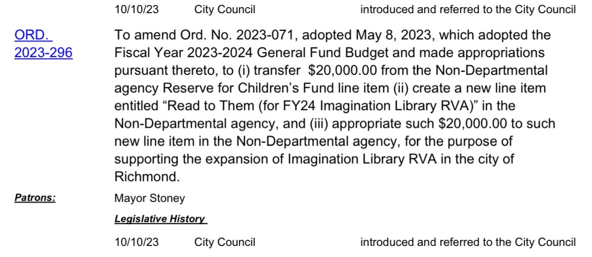 I’m so proud to serve on the Board of @readtothem and for the support from @CityRichmondVA to bring @dollyslibrary “Imagination Library” to RVA to promote childhood literacy. Books for our young scholars to read with their families will help create the building blocks for success