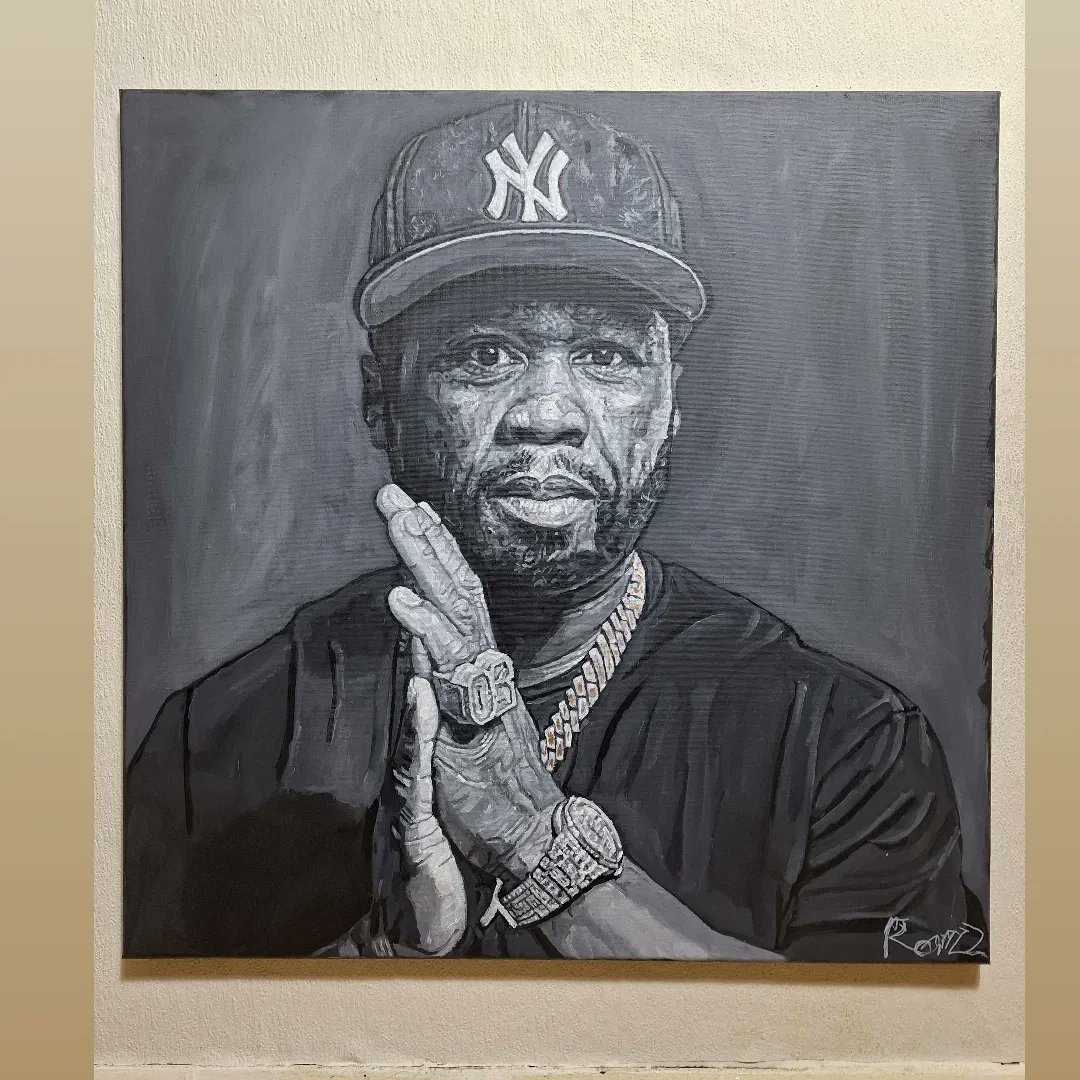 Rorzzart's tweet photo. @50cent I'm from Birmingham where you performing, I want to get this painting to you! @50cent #art #autistic #rorzzart #50cent #50centart #thefinallaptour #getrichordietryin https://t.co/0oNFGyLZZR