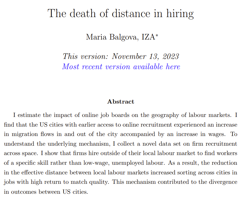 🎉Excited to share my new WP (which also happens to be my job market paper!)🎉 How does online recruitment impact the geography of the labour market? Full paper here sites.google.com/view/mariabalg… and a 🧵below: