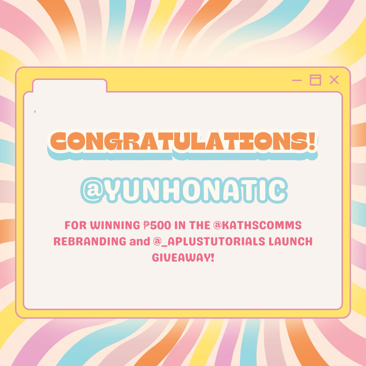 kathscomms's tweet image. and last but not the least—drum roll, please! 

congratulations to our fifth lucky winner — @yunhonatic — for winning the grand prize of ₱500 for our rebranding and tutorials account launch giveaway! 

kindly dm me your gcash details so i can forward you your prize tomorrow 🧡