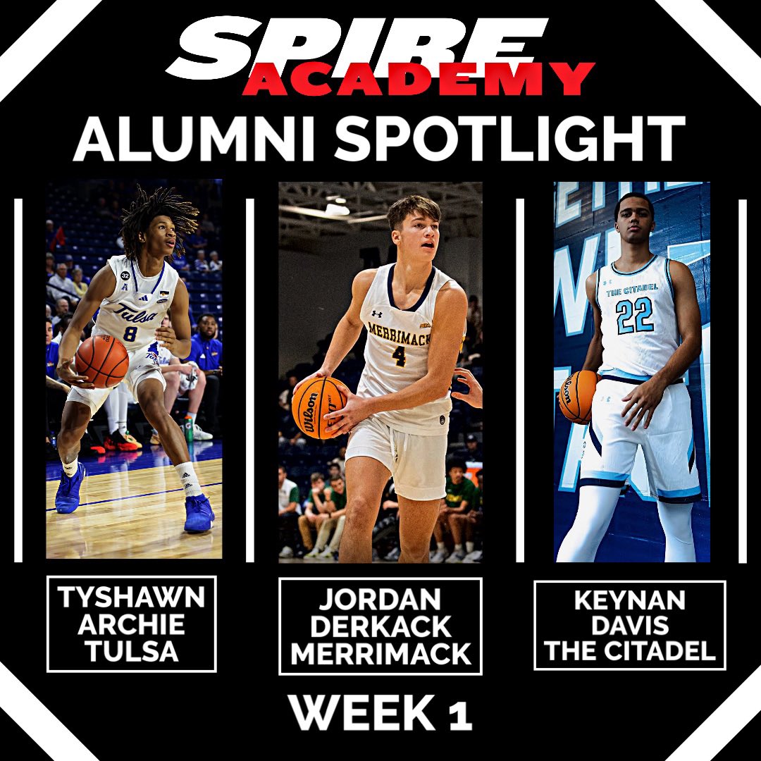 ALUMNI SPOTLIGHT- WEEK 1

Jordan Derkack ‘22 exploded for a team high 26 pts on Nov. 9th

Keynan Davis ‘23 splashed in four 3’s in his second ever collegiate game as The Citadel almost upset P5 Boston College

Tyshawn Archie ‘23 accounted for 11 pts in his college debut for Tulsa