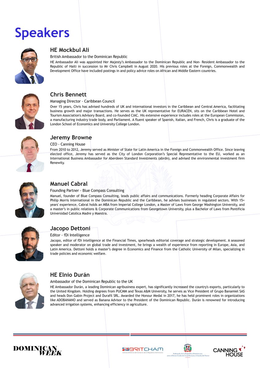 Canning_House's tweet photo. 📅 Tomorrow - Canning House partners with @BritchamDR and the @RDenUK for a #DominicanWeek #conference:
🇩🇴 #DominicanRepublic: A #Global Hub in #LatinAmerica and the #Caribbean
📜 Discover our programme, including our agenda and bios of our speakers 👇
https://t.co/eIOjud9pDP https://t.co/vFtUD5FVbs