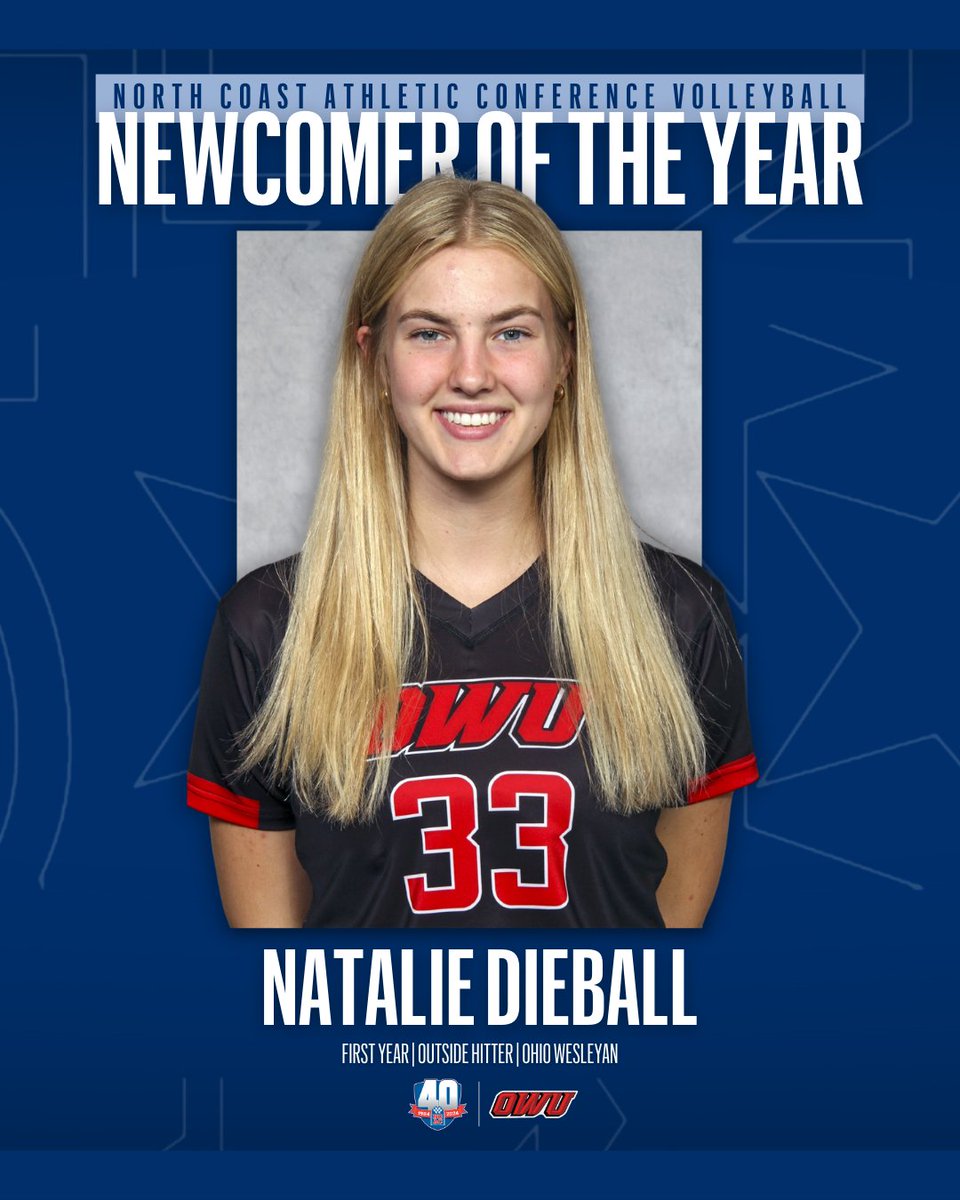 Natalie Dieball of <a href="/OWUSport/">Ohio Wesleyan Sports</a> named 2023 <a href="/NCAC/">NCAC</a> Newcomer of the Year!

Congrats Natalie!!

#NCACPride | #NCACFamily | #NCACvb

Read the story to find out who made the 🏐 team!

📰 tinyurl.com/4w2p5cfh