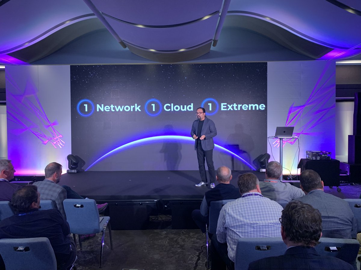 ExtremeNetworks's tweet photo. Things are heating up at #ExtremeIgnite EMEA! Chief Product and Technology Officer Nabil Bukhari takes the stage to share how our solutions stand out from the competition. https://t.co/zSpzThjqgb
