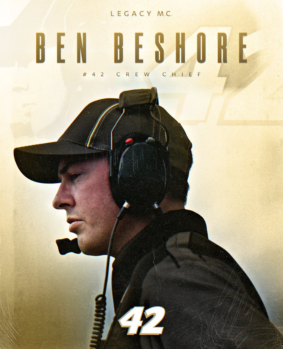 LEGACYMotorClub's tweet photo. NEWS: Ben Beshore will crew chief the No. 42 of @JHNemechek in 2024. 

Welcome to The Club, Ben! https://t.co/EBJfuy9blB