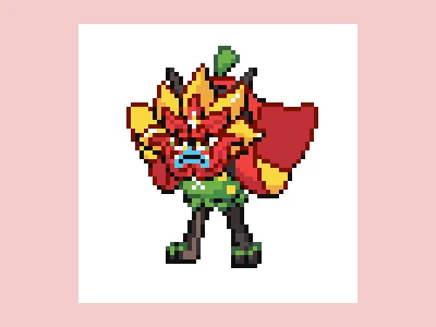 定期更新 #ポケモン #ドット絵、 916日目は #オーガポン #かまどのめん。圧倒的火力#pokemon #pixelart 