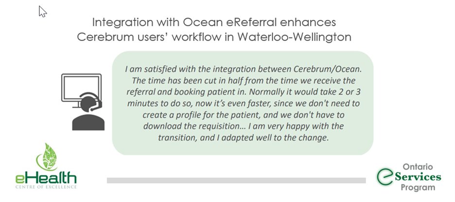 System integrations are improving the #eReferral experience for end users; #interoperability in action! Check out this case study: Integration with <a href="/oceanMD_/">OceanMD</a> eReferral enhances  Cerebrum users’ workflow in Waterloo-Wellington loom.ly/wnGfbrc #ThinkDigitalHealth