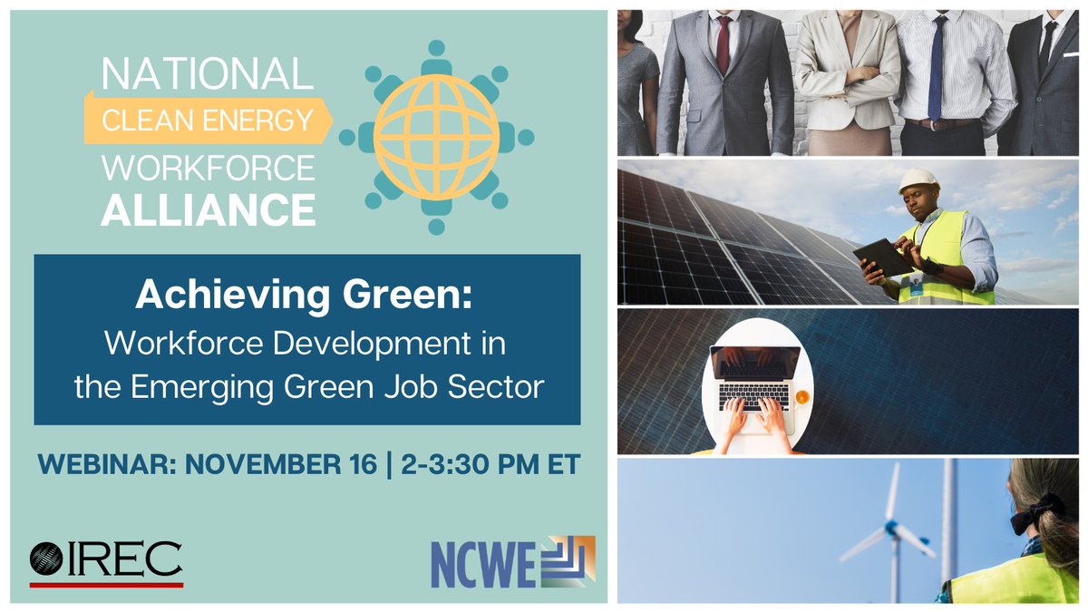 Join us for a #workforcedevelopment webinar on 11/16! The National Clean Energy Workforce Alliance will meet to explore how a program engaged with the industry to reach young people, turning enthusiasm and exposure into sustainable jobs. Register now: bit.ly/3FOsDL7!