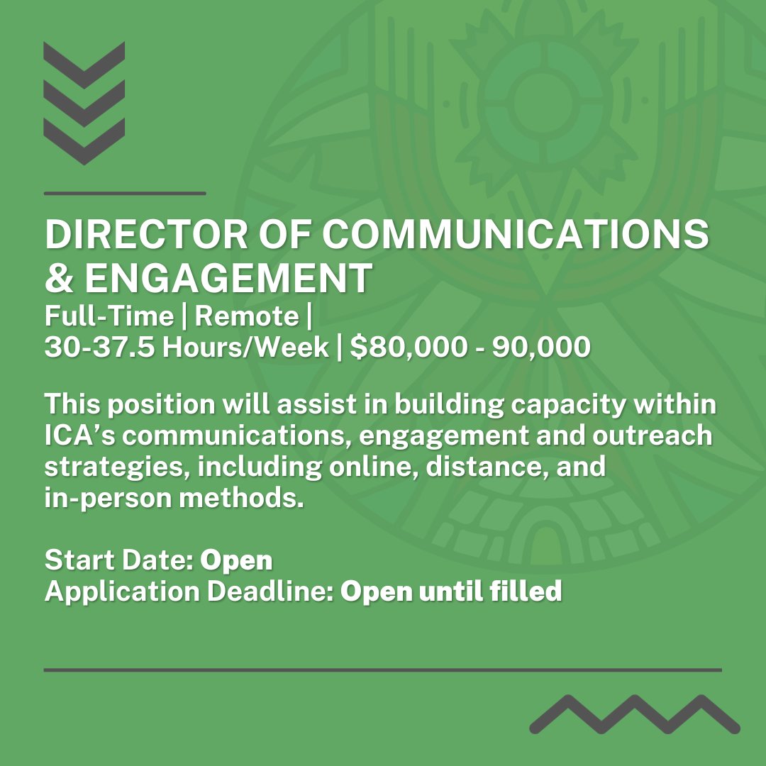 Work with us! Indigenous Climate Action is looking to fill the position of Director of Communications & Engagement. To read the full job descriptions for these openings and to apply, please visit indigenousclimateaction.com/careers

#ThisIsICA #ClimateJustice #IndigenousCareers #ClimateJob