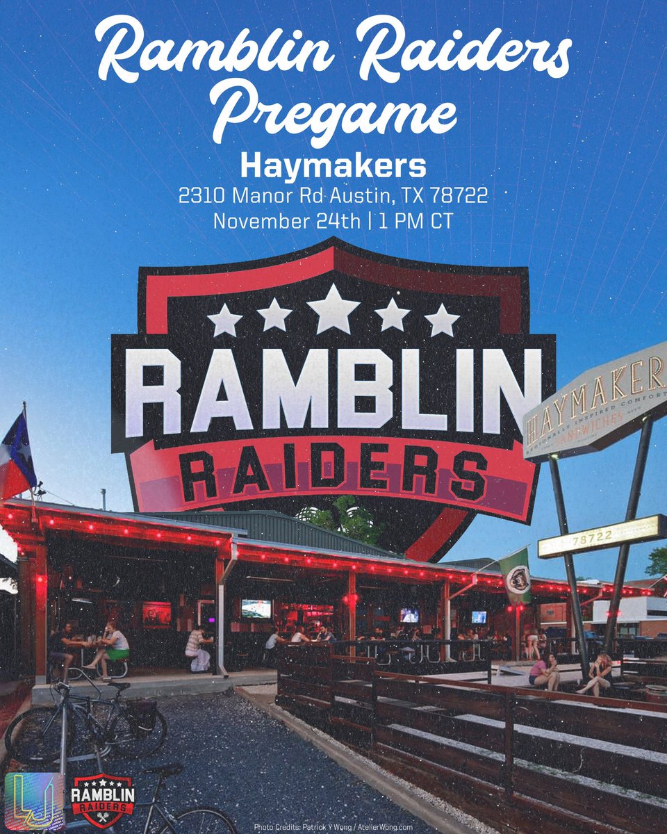 RamblinRaiders's tweet image. 🚨Ramblin’ Raiders Tailgate🚨

Join us for our 3rd annual tailgate event at Haymaker bar and grill! Conveniently located 5 mins from DKR Memorial Stadium 

Drinks, great food, bar games, patio setup, and more. We will also have RR swag and giveaways. All Red Raiders welcome 👆