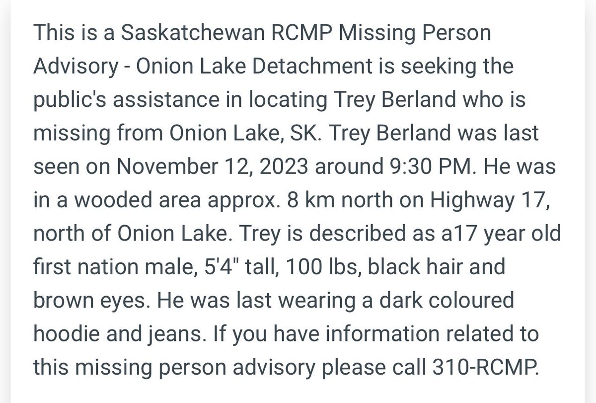 #OnionLake #MissingPerson #RuralCrime