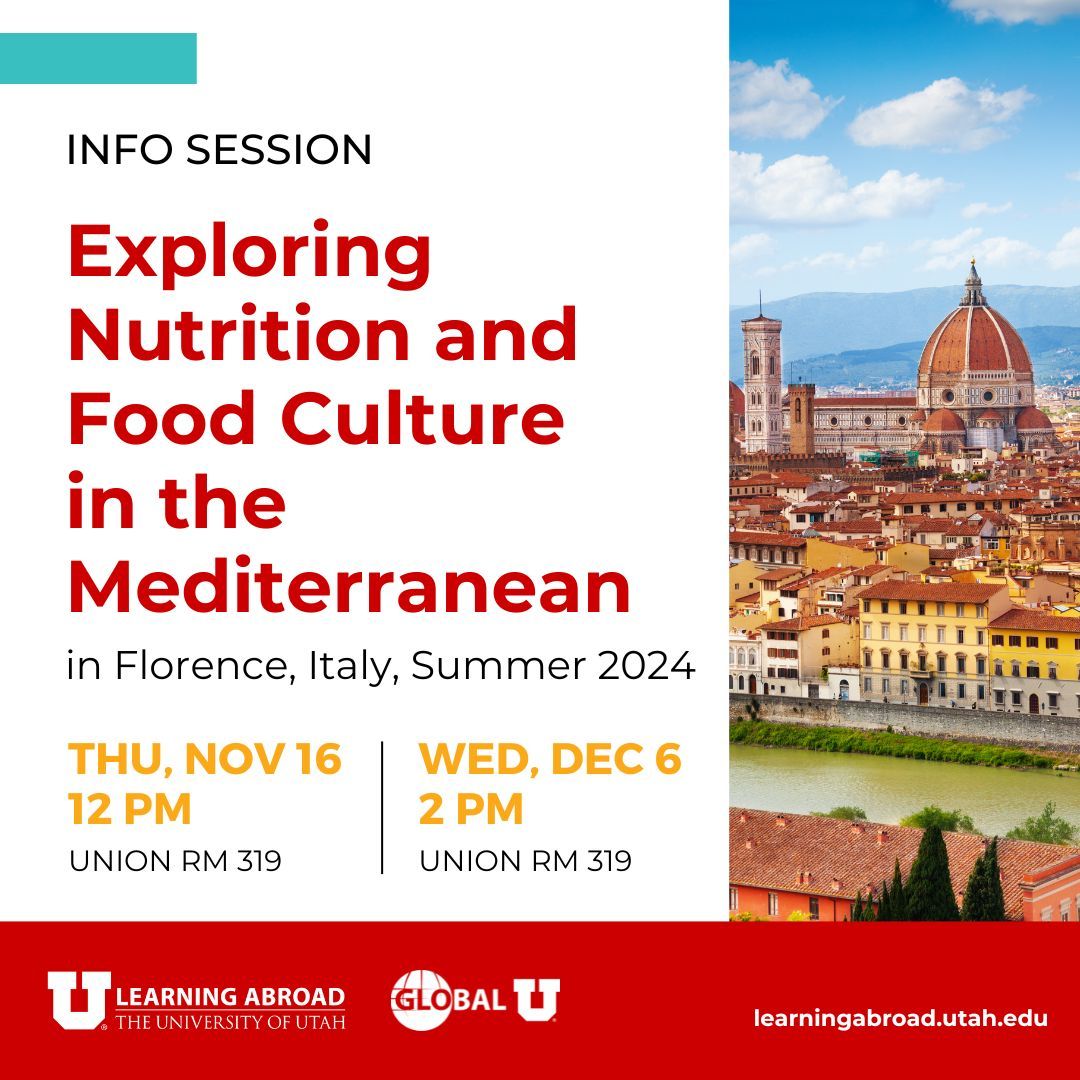 Join us for an information session to learn more about our Summer 2024 Exploring Nutrition and Food Culture in the Mediterranean Learning Abroad program! Both info sessions will be held at Union 319 on November 16th at 12pm and December 6th at 2pm.