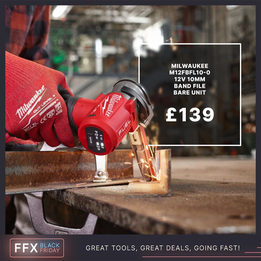 ToolsFfx's tweet image. Black Friday deal! Get the @MilwaukeeTool  Tool UK  M12FBFL10-0 12V 10mm Band File Bare Unit for only £199.95, now £269 - a saving of £69.05!

Metal cutting and grinding
Filing
Deburring
Polishing
bit.ly/47gOyWQ
#FFXtools #BlackFriday #Blackfridaydeals #Powertools