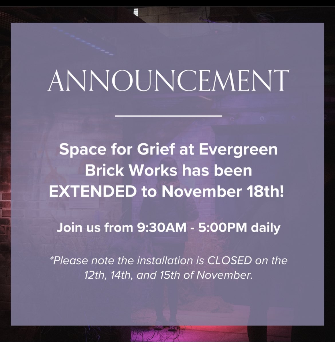 space_for_grief's tweet image. Only one week left! @EGBrickWorks 

#spaceforgrief #publicspaceforgrief #placemaking #griefandloss #community 

@place_canada @dixon_hall @oncanadaproject @picardonhealth @redesign @OCADUAlumni @sheridancollege @springmagca @Spacing @CheryllCase @method_collect @chloebrown4TO