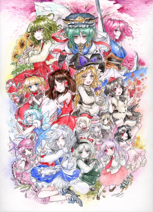 東方花映塚  10年前ぐらいに作った、スケッチブックの表紙用で描いたイラストです。 #透明水彩