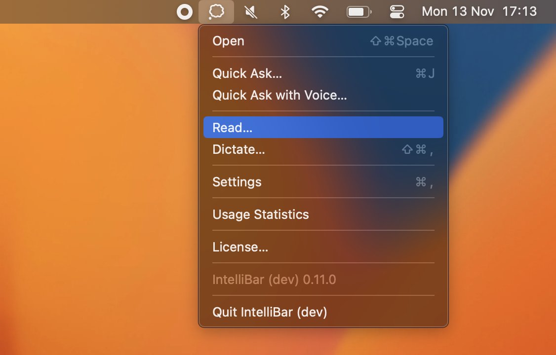 IntelliBar's tweet image. Version 0.11 is here it adds a Read command 📖
Learn more at github.com/intellibar/mai…