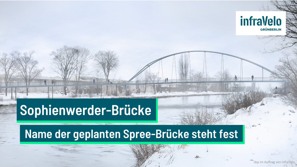 Sophienwerder-Brücke wird die neue Bogenbrücke am Spree-Rad- & Wanderweg heißen. Benannt nach ihrem Standort, der Halbinsel Sophienwerder. Diese wird überwiegend gewerblich genutzt und befindet sich zwischen dem Ruhlebener Altarm und der Spree. Alle Infos: infravelo.de/projekte/bruec…