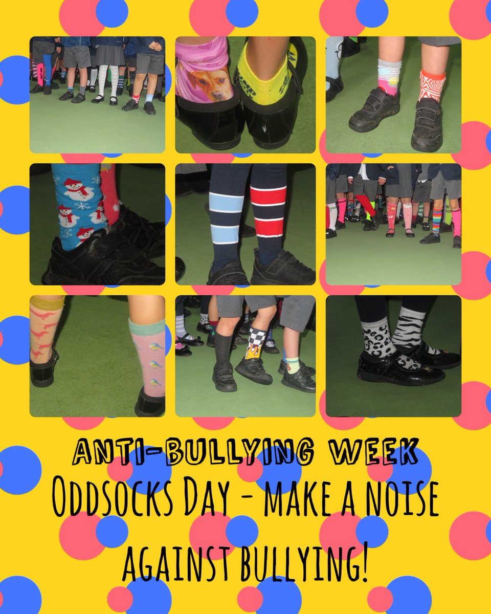 ECJS_gsy's tweet photo. Today marks the beginning of Anti-Bullying week. To show that ECJS intend to 'make a noise' about bullying, we are all wearing odd-socks today. Max, Arthur and Charlie, lead our assembly today; which included the launching of a sticker competition for all pupils. https://t.co/vN3x1RbD8f