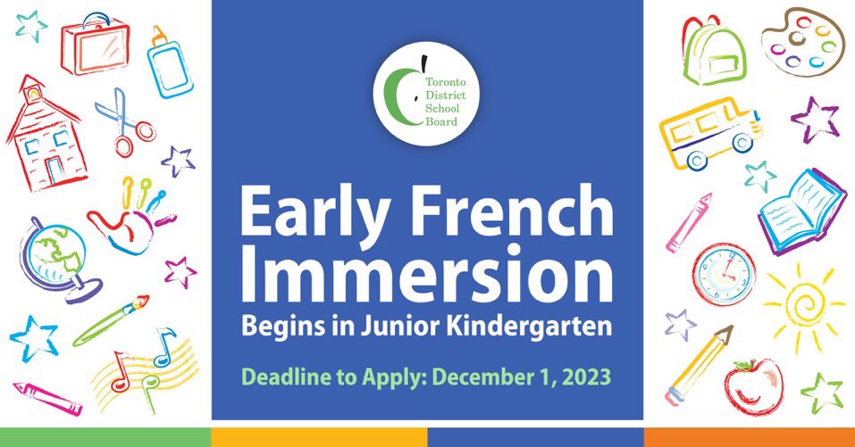 The second information webinar for parents interested in the Early French Immersion program is tonight at 7 pm. Join us! For the link and info about more upcoming sessions visit tdsb.on.ca/Elementary-Sch…